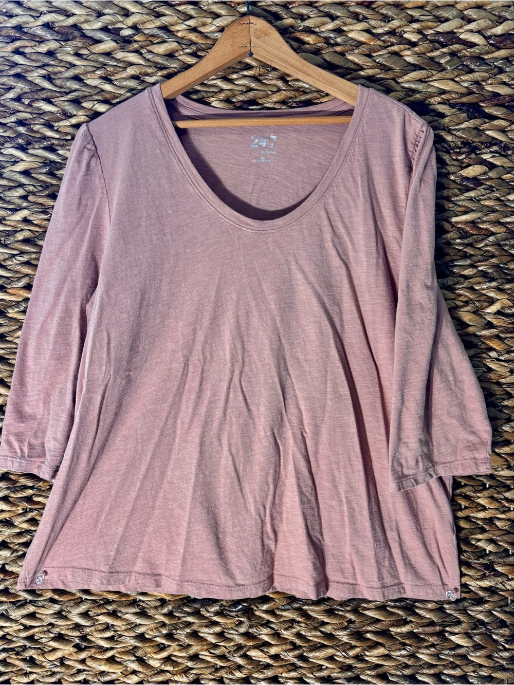 Women's Scoop Neck Long Sleeve Tee in Dusty Rose - Relaxed Fit